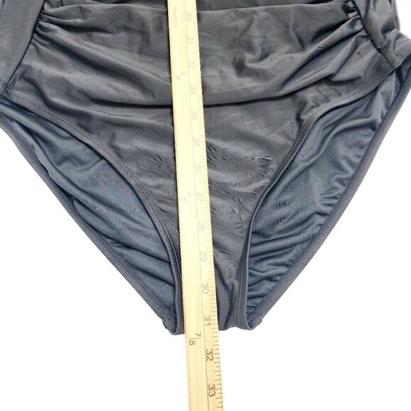 Black Halter One-Piece Swimsuit  Ruched Front Design & Tie Closure Size XL - Picture 5 of 9